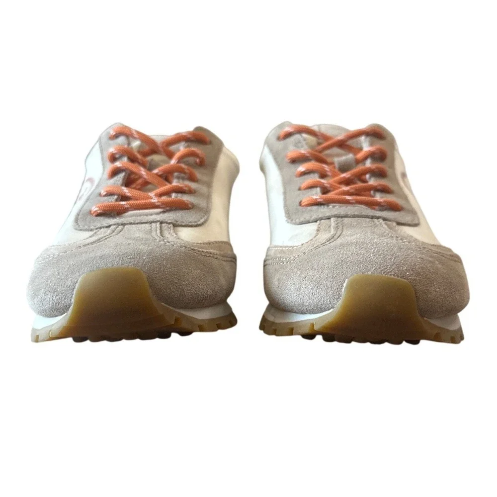 Tory Burch Annie Nylon Runner Sneakers Ivory Blush Pink Suede Size 8